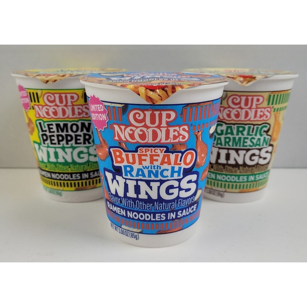Nissin Cup Noodles Limited Edition "Wings" Lot Set of 3 (Buffalo, Garlic, Lemon)
